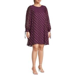 NWT Calvin Klein Women's Metallic Boho LSU Tie Shift Dress Size‎ 6 Purple Gold